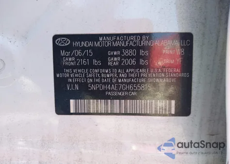 2016 Hyundai Elantra Se из США, поврежденный, VIN 5NPDH4AE7GH655815